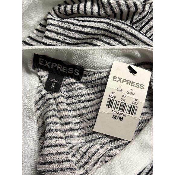 Express Striped Open Back Knit Top Tie Detail Womens M Black White New - Picture 3 of 4